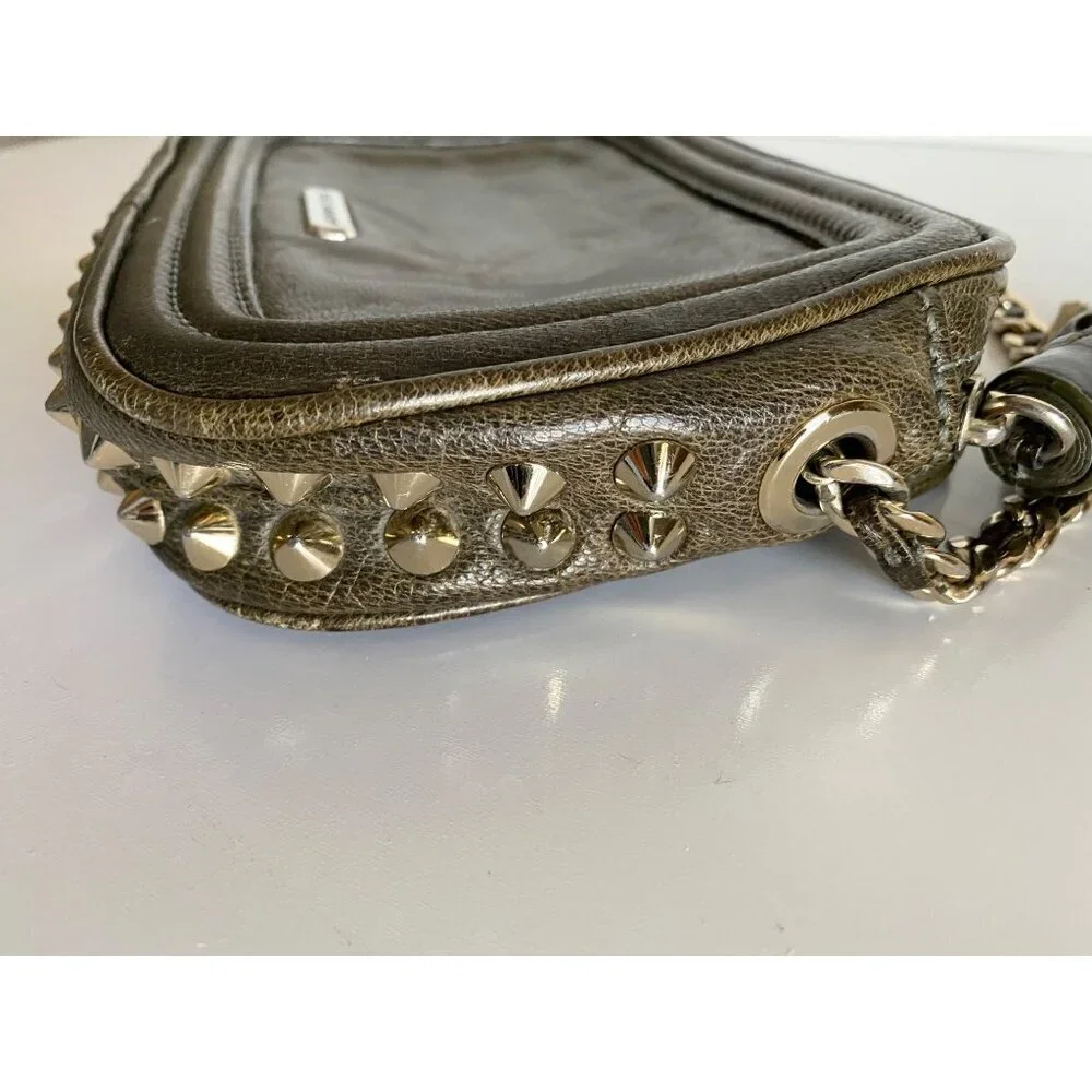 Rebecca Minkoff Leather Studded Crossbody Olive‎ Green Gold Chain + Tassel